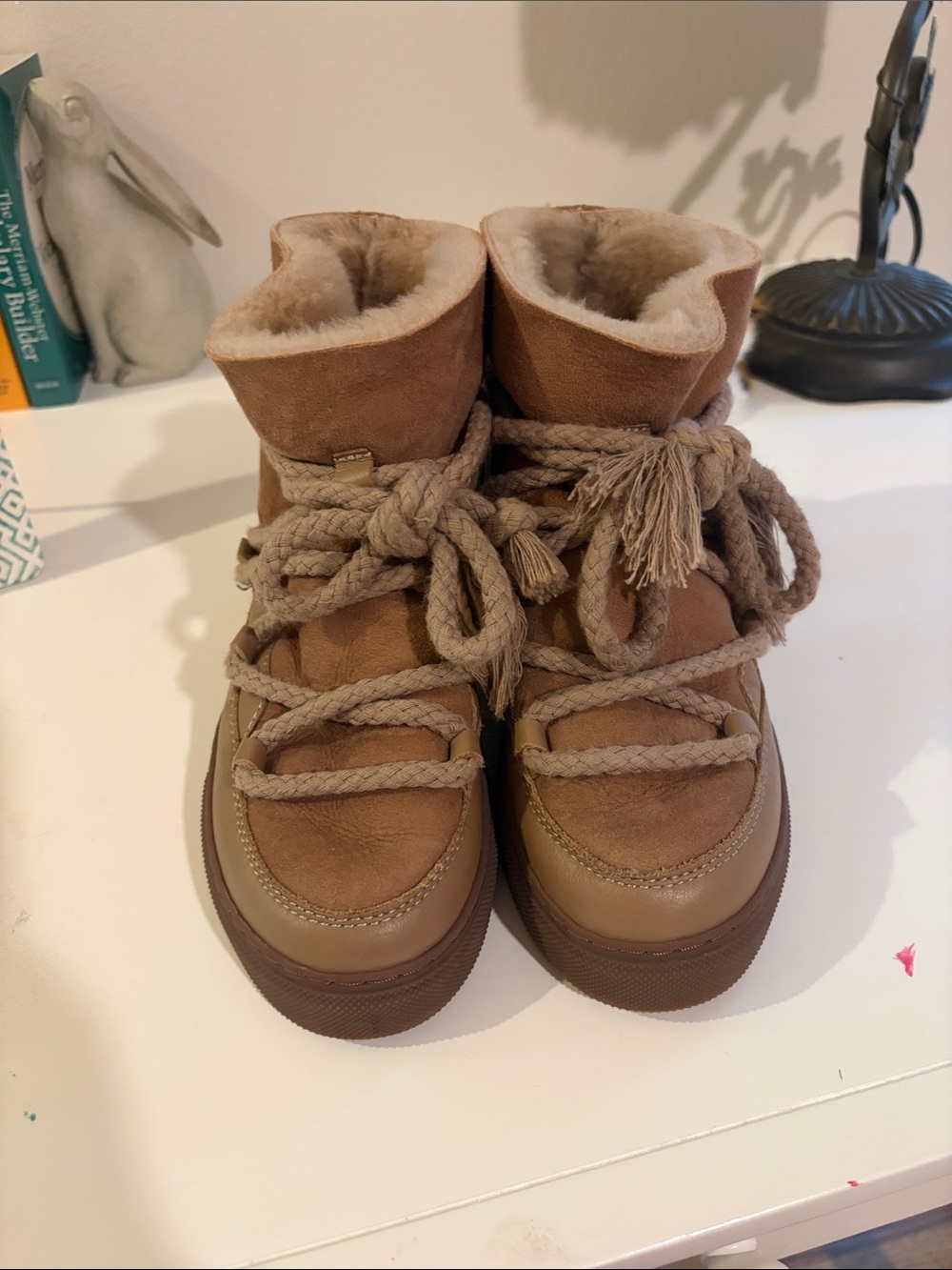 Inuikii Tan Kids Shearling Lace-Up Winter Boots
